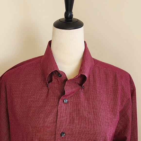 Izod Men's Maroon & White Small Check, Poplin, Button-Down, Collar Shirt Size XL - Picture 1 of 10